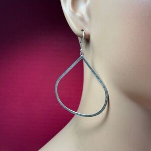 ATI Sterling Silver Mexican Teardrop Shaped Hammered Earrings, 2.75” long